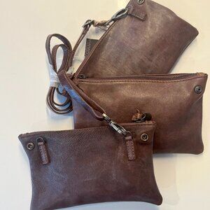 BOUTIQUE CENTRAL retro-style dark brown genuine leather 3-in-1 handbag/wristlet